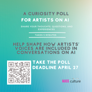 Graphic for Mass Culture's Curiosity Poll for Artists on AI.