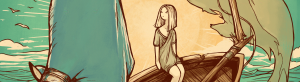 Illustration of a girl on a ship at sea.